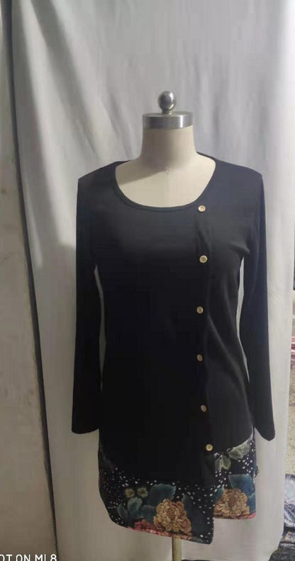 Round Neck Long Sleeve Stitching Dress Women