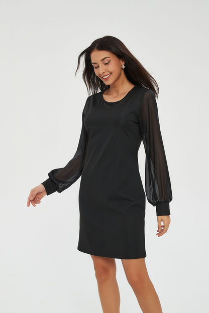 European And American Long-sleeve Round-collar Dress