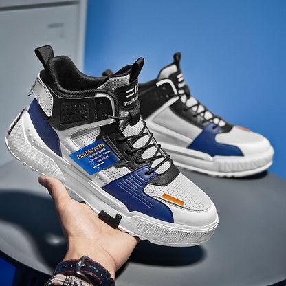 High-Top Leather Panel Casual Sneakers