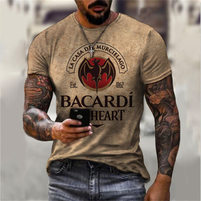 3D Digital Vintage Print English Men's Casual Short Sleeve