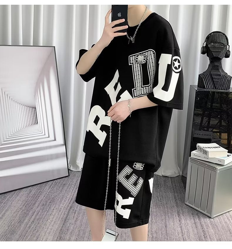 Men's Fashion Casual Printing Short-sleeved Shorts Suit