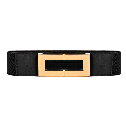 Women's Simple Temperament Elastic Wide Belt Metal Square Buckle Belt Suit Jacket Dress Multi-colored Casual Belt