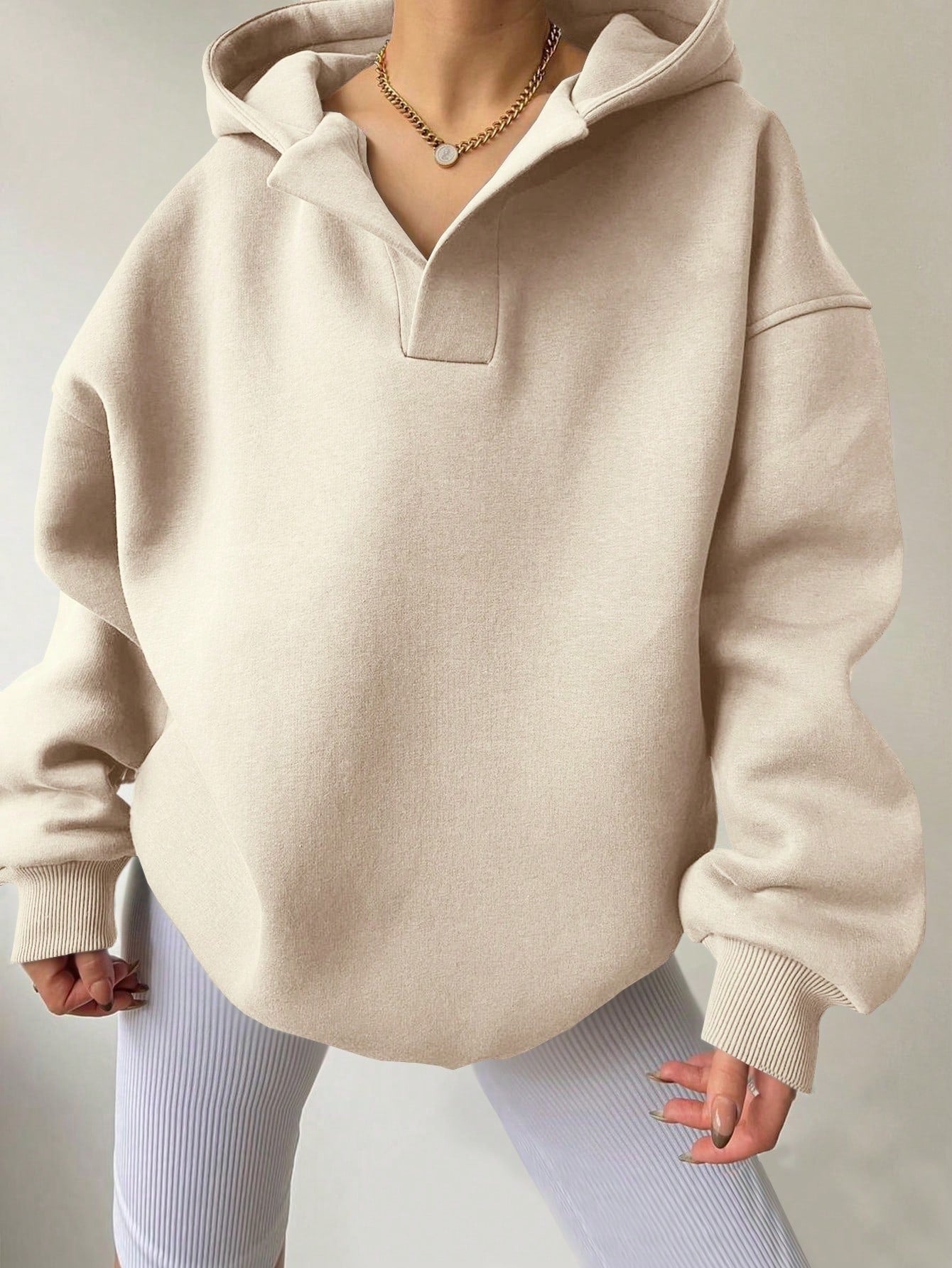 Women's Solid Color Long Sleeve Hooded Solid Color Loose Sweater