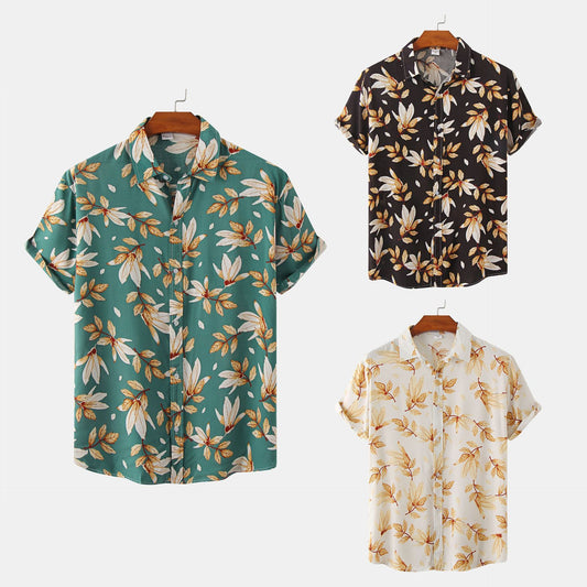 Summer Men's Fashion Floral Short Sleeve Shirt