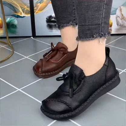 Retro Casual Lace Up Soft Leather Platform Leather Shoes