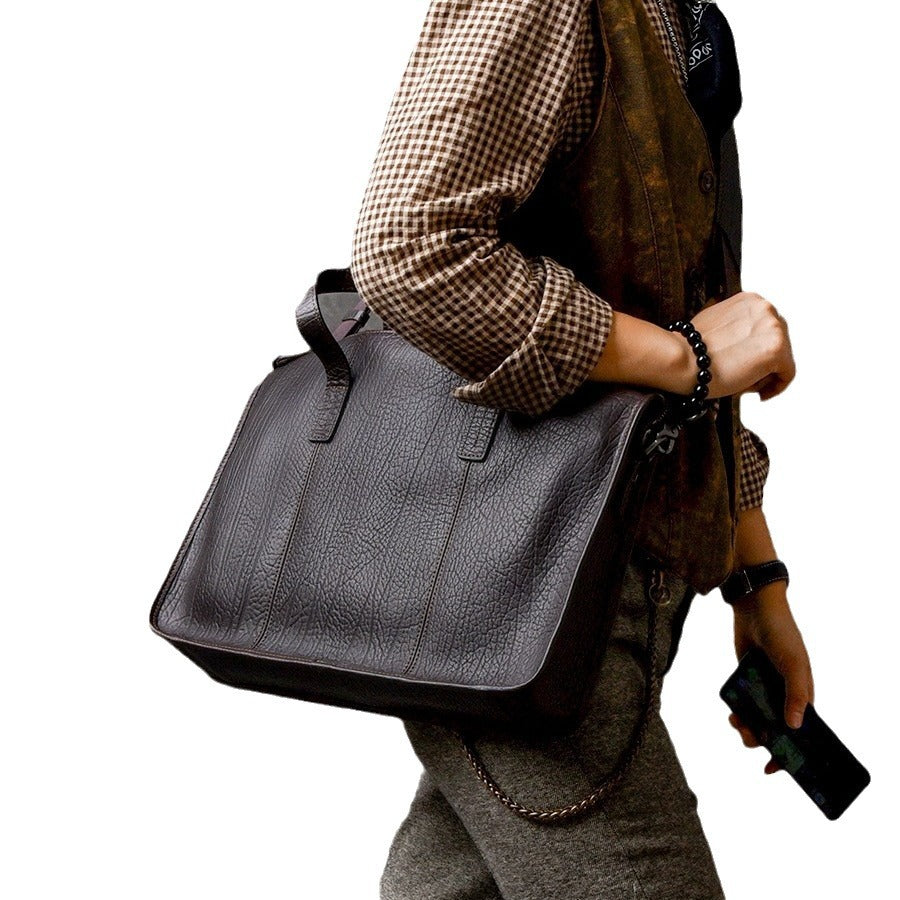 Retro Style Boys Thick Cowhide Commuter Hand-carrying Bag