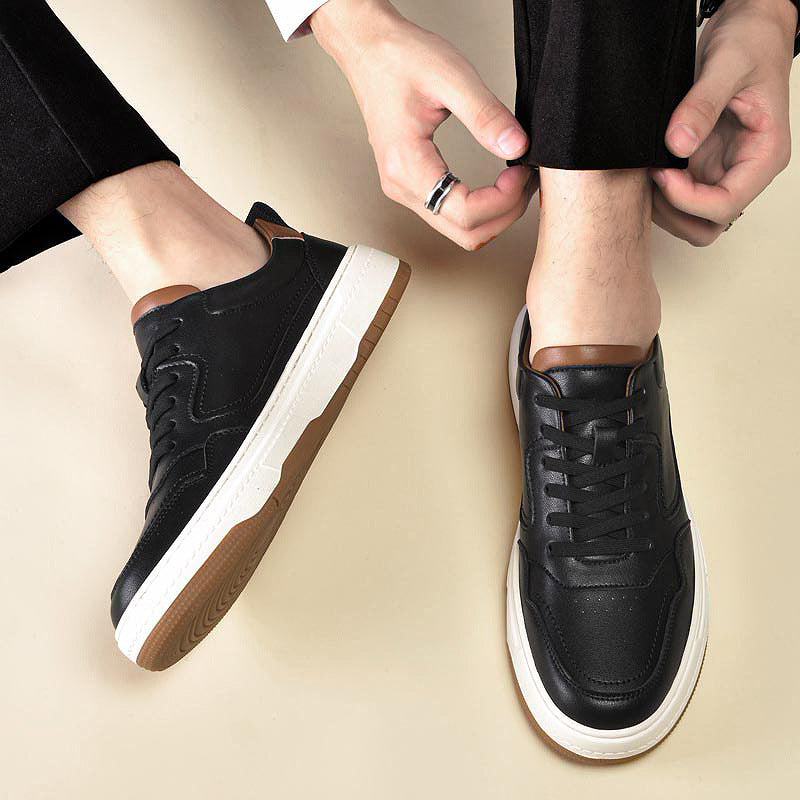 White  Men's Two-layer Cowhide Autumn Men's Sneaker Korean Fashion Casual Shoes