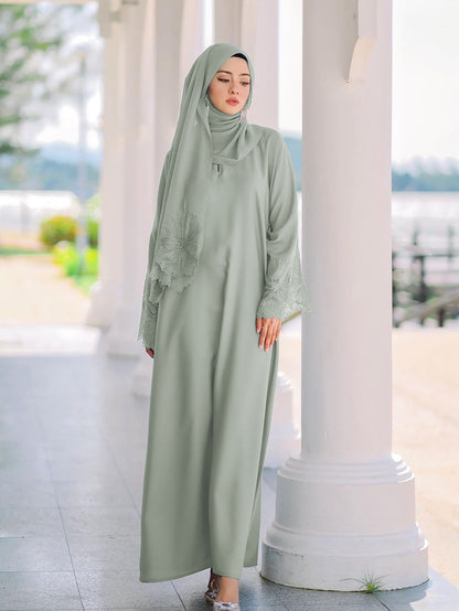 Women's Muslim Robe Malay Indonesian Dress With Headscarf