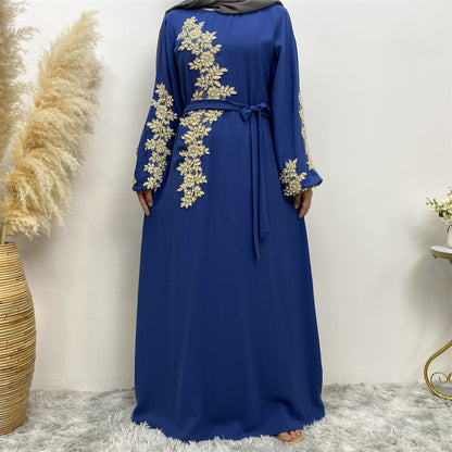 Fashion Lace Beaded Muslim Dress Women