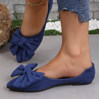 Big Bow Flat Shoes Pointed-toe Low-heeled Shoes Women Fashion Casual Breathable Slip On Flats