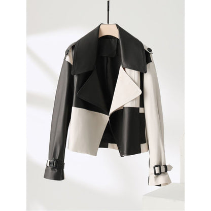 Soft PU Leather Jacket Splicing Coat Loose Western Style Jacket