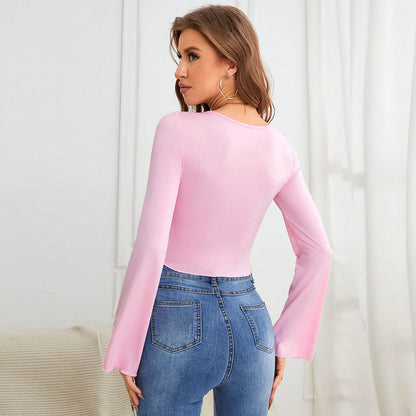 Slim Hem Irregular Heart Collar Knitted Long Sleeve