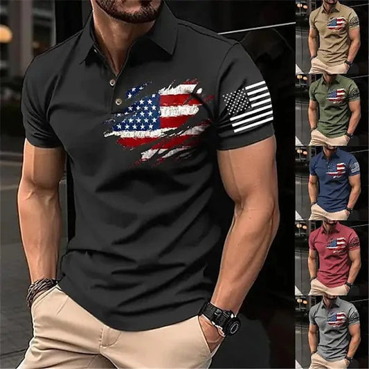 Spring Men's Casual 3D Printing Lapel Short Sleeve