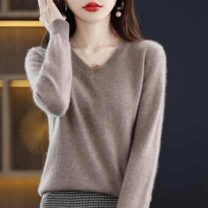 Women's V-neck Loose Pullover Long Sleeve Sweater