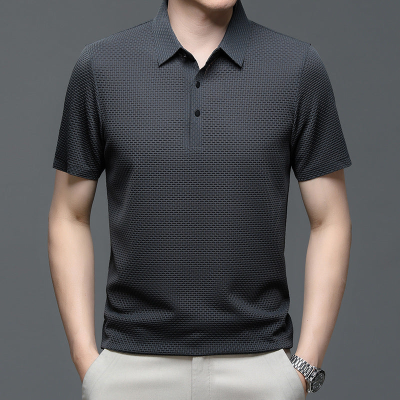 Middle-aged Seamless Lapel Seersucker Fashion Short Sleeve T-shirt Polo Shirt