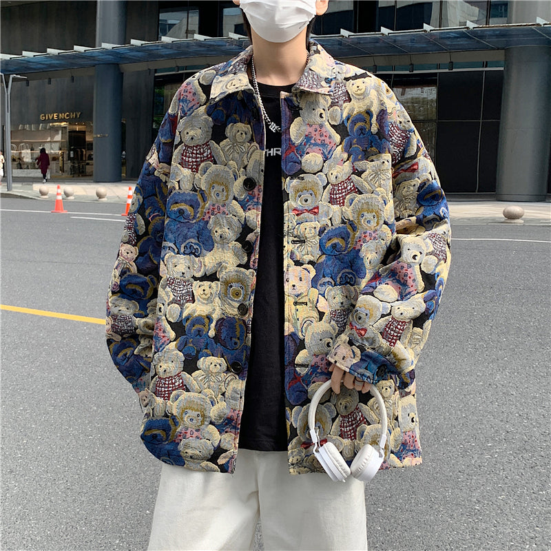 Men's Printed Teddy Bear Jacket Casual Jacket