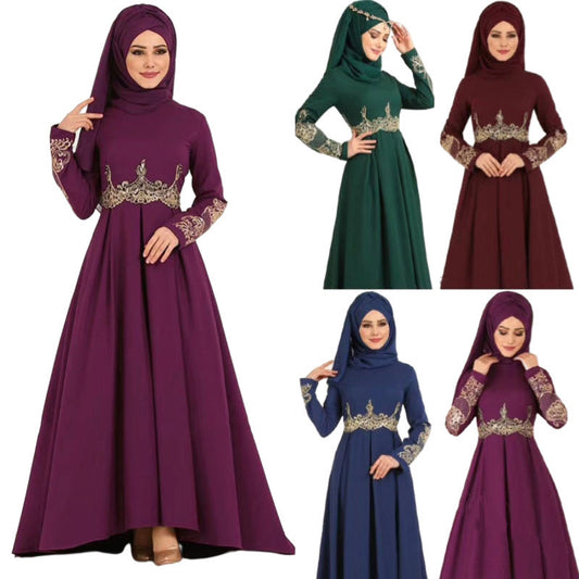 Muslim Embroidered High Waist Ethnic Elegant Graceful Slim Dress