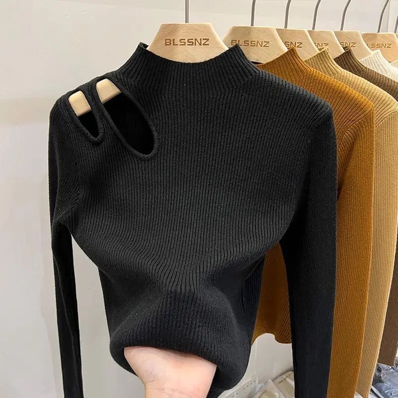 French Water Drop Hollow Out Bottoming Sweater Autumn And Winter Chic Clavicle Sweater