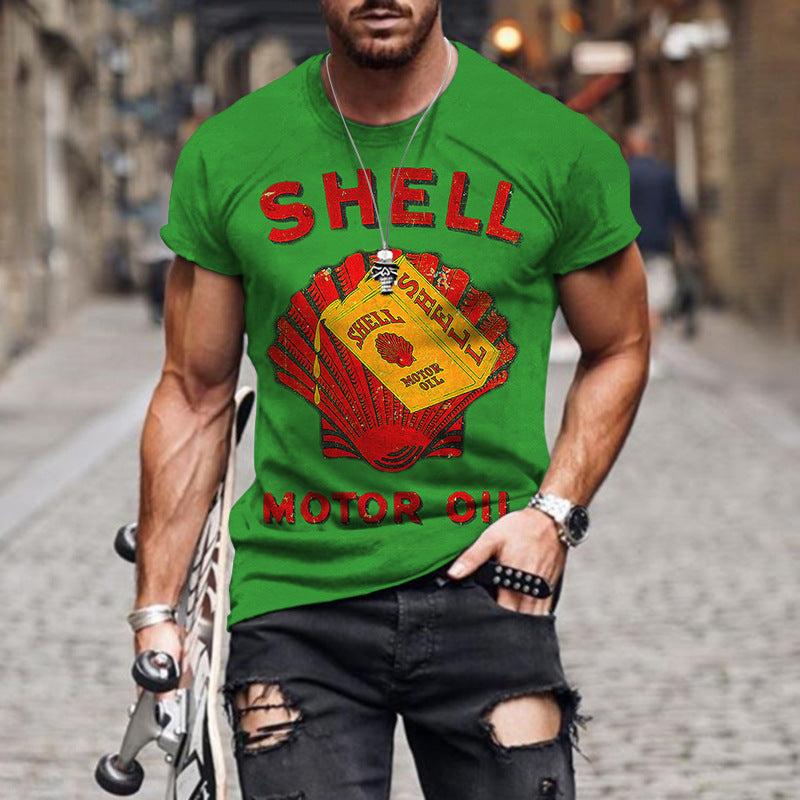 3D Digital Vintage Print English Men's Casual Short Sleeve