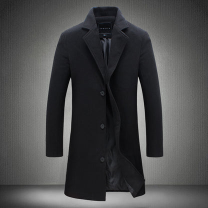 Autumn And Winter New Mens Solid Color Casual Business Woolen Coats