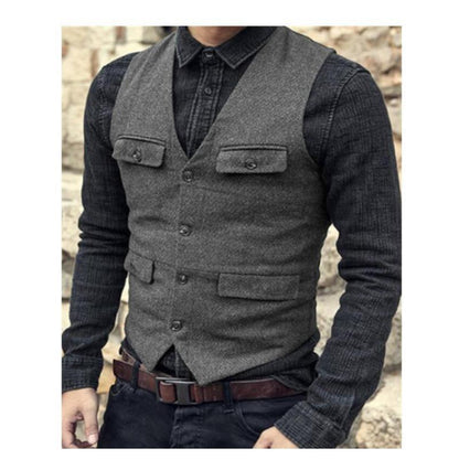 European And American Men's Vest Casual Solid Color Herringbone Vest