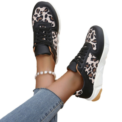 Leopard Print Casual Flat Lace-up Sports Casual Shoes