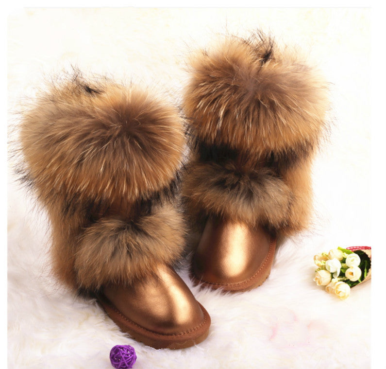 Women's Winter Mid-calf Fox Fur Snow Boots