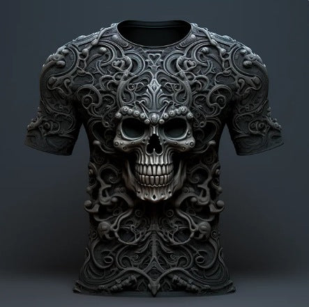 Men's 3D Skull Pattern European Hip Hop Trendy 3D Printed T-shirt