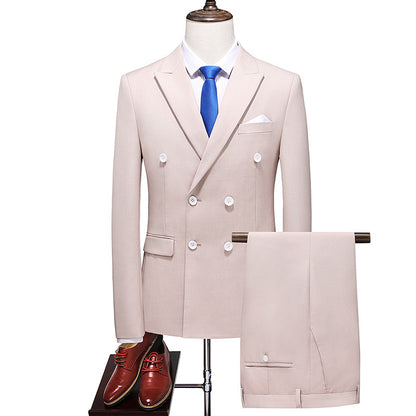 Men's Double Breasted Solid Color Coat Trousers Suit