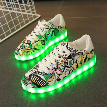 Factory Direct Supply Luminous Shoes Wholesale Colorful 11 Pattern Luminous Shoes LED Lights USB Charging Colorful Couple Board Shoes