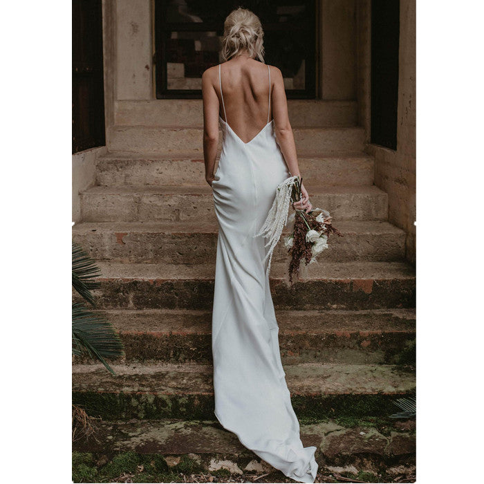 Little White Evening Gown With Train Brigade Shot Long Dress