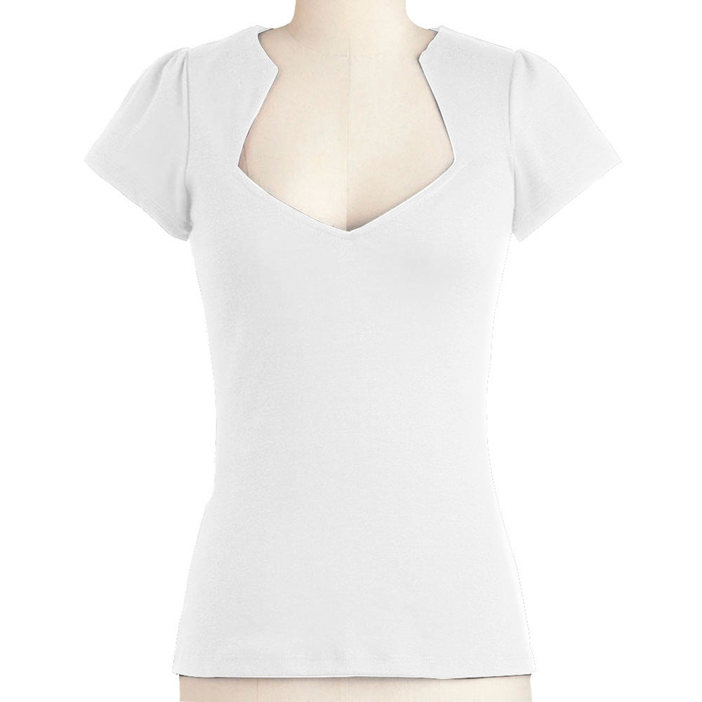 Solid Color Loose Half-open Collar Women's Short-sleeved Top