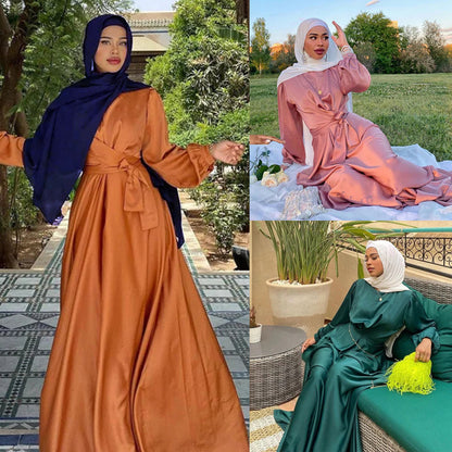 Muslim Hui Pure Color Robe And Ankle Dress