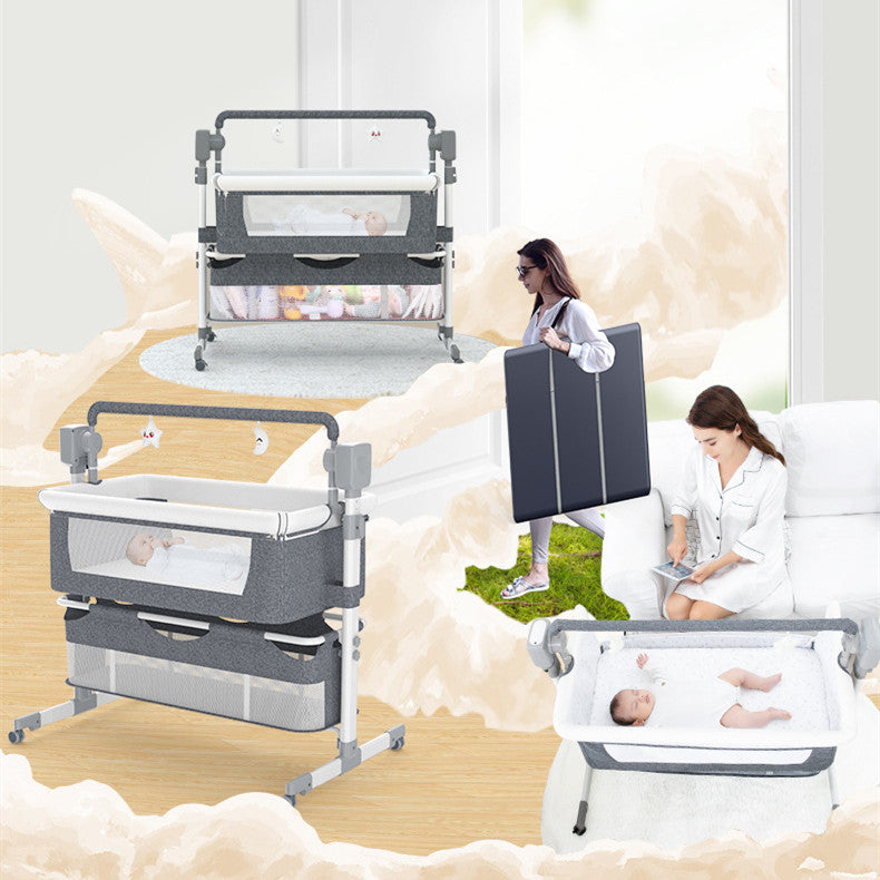 Portable Baby Bed Electric Bassinet Splicing Bed Foldable Newborn Baby Bedside Bed Baby Bed