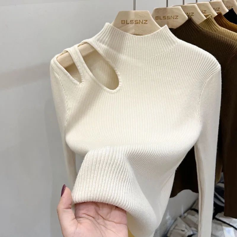 French Water Drop Hollow Out Bottoming Sweater Autumn And Winter Chic Clavicle Sweater