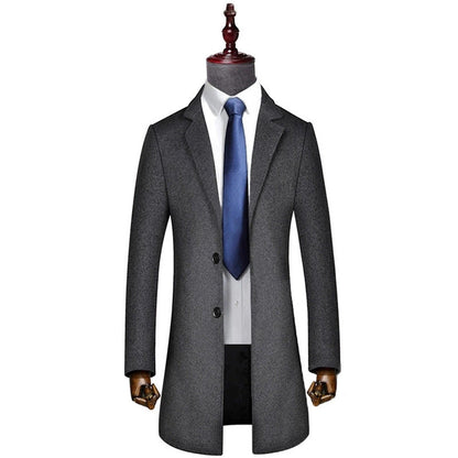 Woolen Coat Men's Mid-length Casual Slim Business Trench Coat