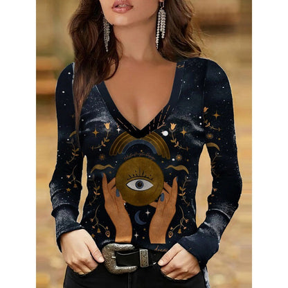 Women's Long Sleeve 3D Digital Printing Slim Bottoming Shirt Long Sleeve