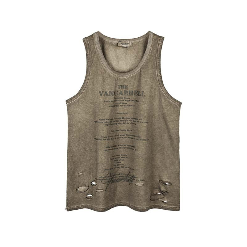 American Retro Distressed Sleeveless T-shirt Men's Outer Vest