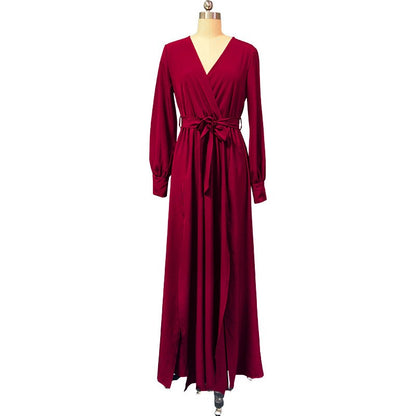 Women's Temperament V-neck Long Sleeve Dress