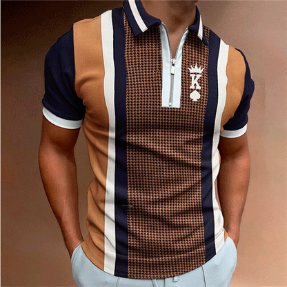 Men's Short-sleeved Polo Shirt Casual Striped Plaid