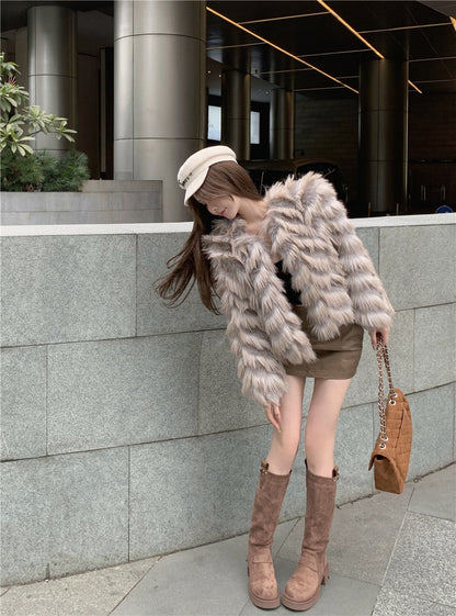 Women's Winter Plush Green Fur Cardigan Jacket