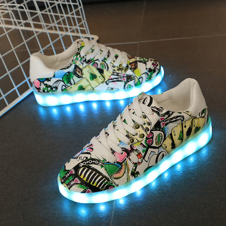 Factory Direct Supply Luminous Shoes Wholesale Colorful 11 Pattern Luminous Shoes LED Lights USB Charging Colorful Couple Board Shoes