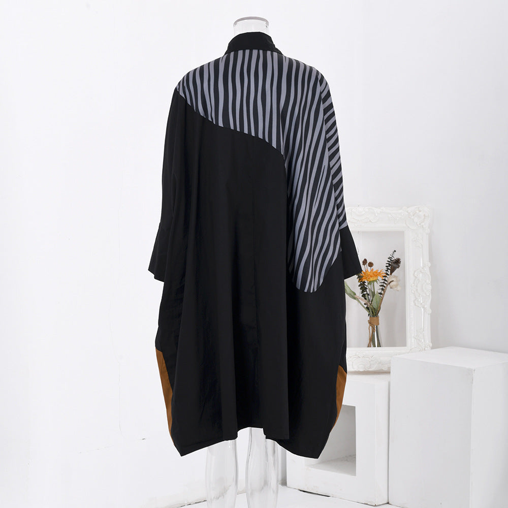 Women's Loose Profile Irregular Stripes Printed Shirt Dress