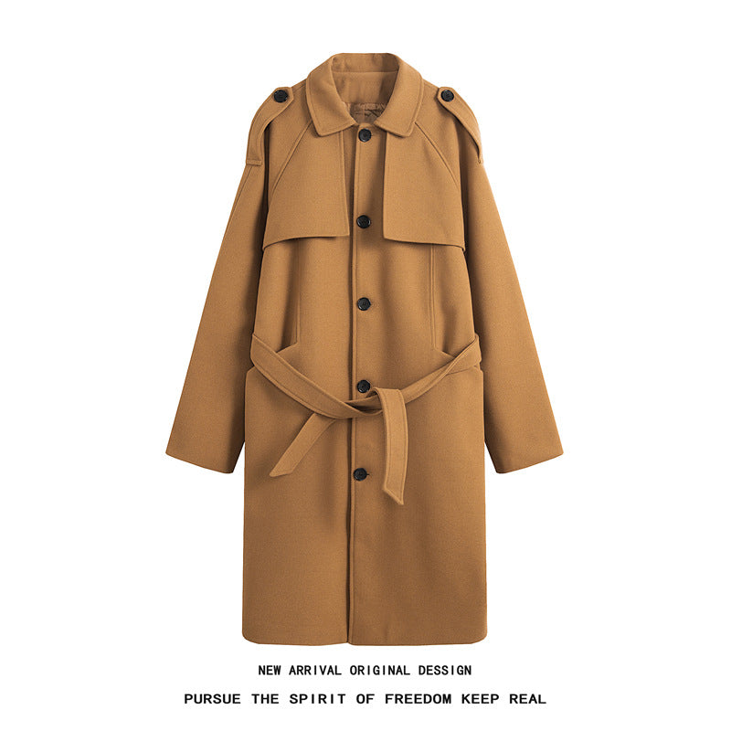 Men's Solid Color Mid-length Woolen Coat