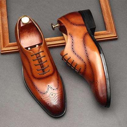 Leather Shoes Men's British Pointed Toe Business Formal Wear Lace-up Shoes Men