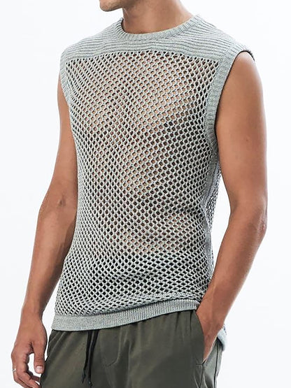 Street Mesh Fabric Texture Stitching Sleeveless Knitted Men