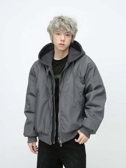 Men's Winter Fake Two-piece Double Zipper Thicken Cotton Clothes Coat Men