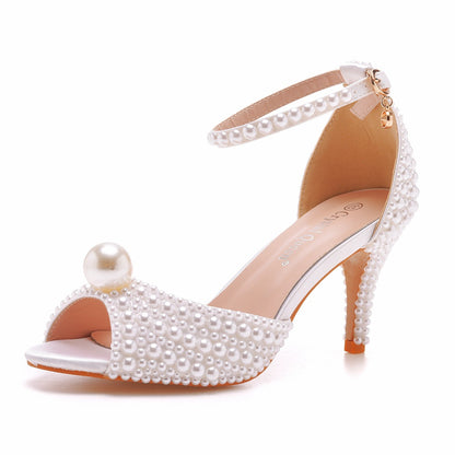 Women's Pearl Peep-toe High-heeled Sandals