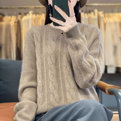 Women's Cable-knit Sweater Knitwear Top Pullover Solid Color Bottoming Shirt