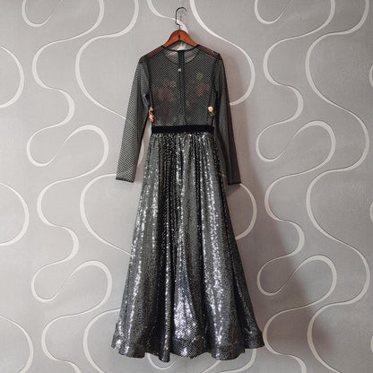 Women's Round Neck Long Sleeve Sequin A-line Dress